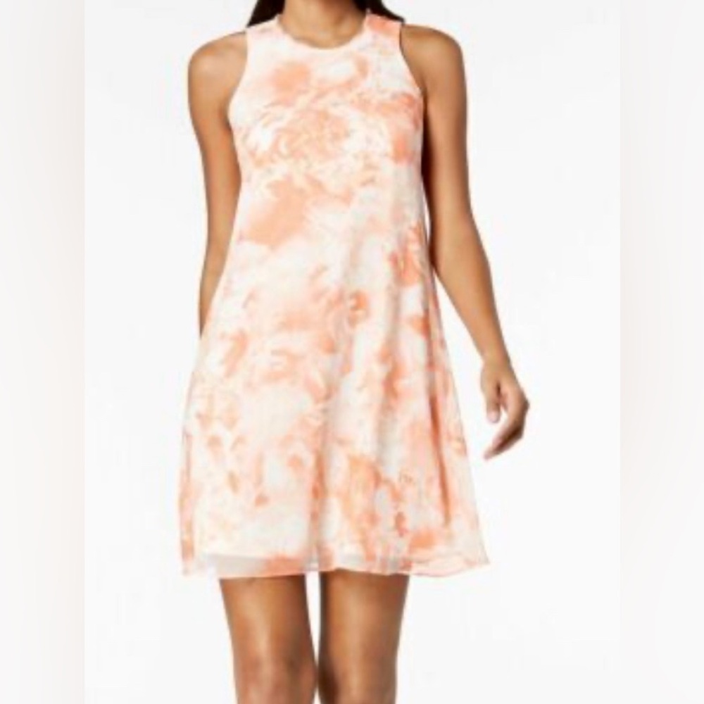 Calvin Klein Sleeveless Just Peachy Petite Mini Chiffon A-line Trapeze Dress